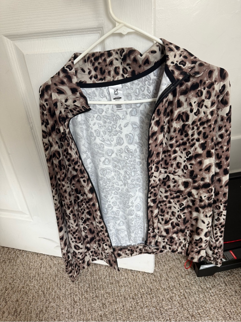 Makers Market Taupe and Black Leopard Zip-Front Bomber Jacket